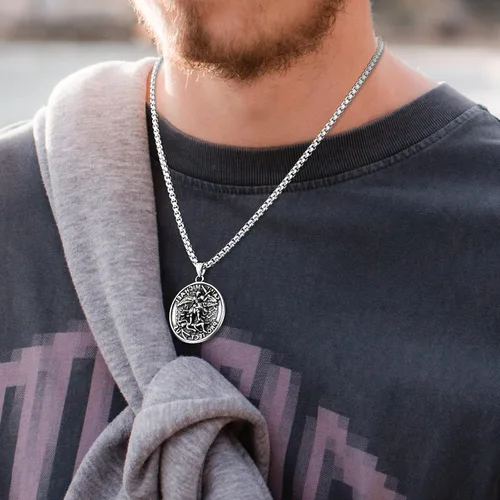 Miniatura 3 de FLYUN St Michael Necklace for Men, Archangel Saint Michael Pendant Medal in Stainless Steel