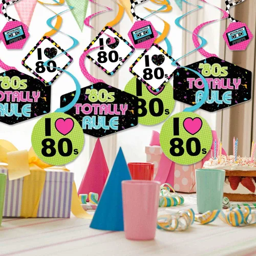Miniatura 2 de Big Dot of Happiness Remolinos decorativos colgantes de fiesta de los años 80, estilo retro de los años 80, juego de 40