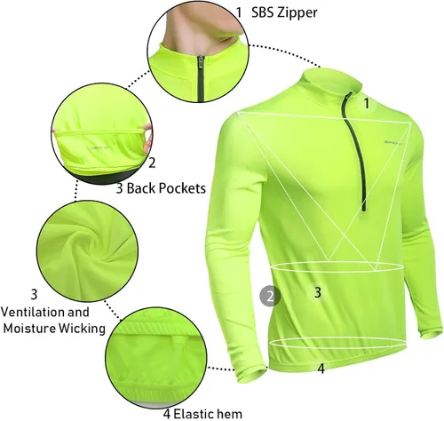 Miniatura 4 de Spotti Playera de mangas largas para ciclismo, para hombre. Remera para ciclismo, transpirable y de secado rápido.