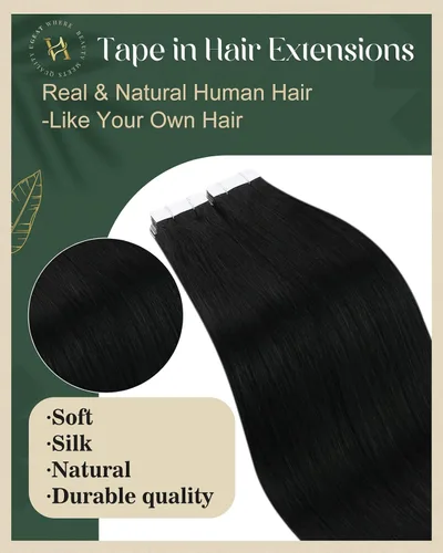 Miniatura 2 de Ugeat Extensiones de cabello humano con cinta invisible, extensiones de cabello negro con cinta, extensiones de cabello humano negro azabache
