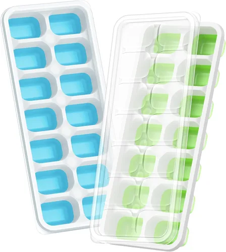Miniatura 14 de ChefAide Bandeja para cubitos de hielo con tapa, 4 paquetes de 56 cubos, bandejas apilables duraderas para cubitos de hielo para congelador