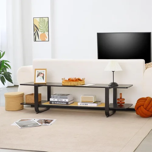 Miniatura 5 de Soporte de TV de bambú para televisores de hasta 65 pulgadas, centro de entretenimiento con almacenamiento, mesa consola multimedia con estante