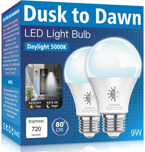 Miniatura 12 de Gonhom Paquete de 2 Bombillas de Luz del Atardecer al Amanecer para Exteriores, Blanco Cálido 2700K, 720LM, 9W (Equivalente a 60W) A19 E26 Bombillas