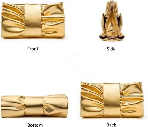 Miniatura 3 de Elegante bolso de mano con lazo para mujer, suave y plisado, bolsa de noche de poliuretano con cadena desmontable para fiesta de graduación, boda