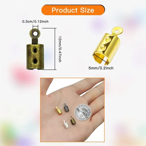Miniatura 3 de 600 piezas de extremos de cordón plegables de acero inoxidable para fabricación de joyas, extremos plegables, cierre de abrazadera de cinta de cuero