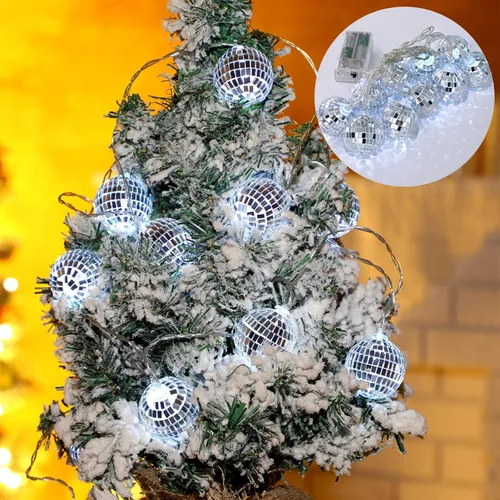Miniatura 4 de Zhanmai Guirnalda de 30 luces LED de bola de discoteca para decoración de mini espejo iluminado, bolas de discoteca para 70 y 80 s, suministros