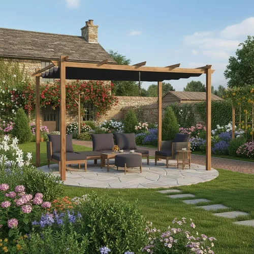 Miniatura 11 de PURPLE LEAF Pérgola retráctil para exteriores de 10 x 10 pies con toldo, refugio de metal para patio, jardín, pabellón, marco de grano de madera