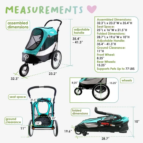 Miniatura 3 de PETIQUE Trailblazer - Carrito para perros para mascotas de tamaño mediano, cochecito ventilado para gatos y perros, turquesa