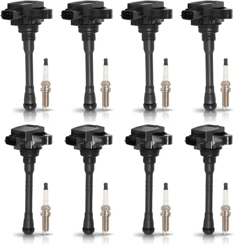 ENA Juego de 8 bobinas de encendido delanteras y traseras con 8 bujías de iridio compatibles con Nissan 2018 2019 2020 NV2500 2018 2019 NV3500 2017