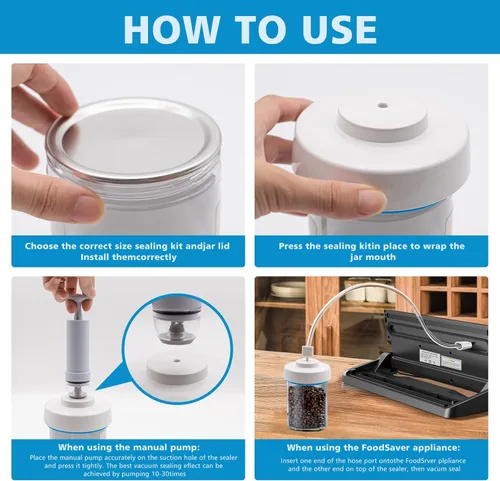 Miniatura 5 de Sellador al vacío para tarros Mason y manguera de accesorios compatible con sellador al vacío FoodSaver, bomba de mano portátil para frascos de boca