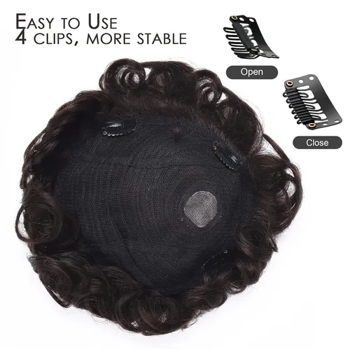 Miniatura 5 de MY-LADY Toupee - Piezas de cabello para hombre, 6.3 x 7.5 pulgadas, sistema de reemplazo de cabello humano real, con clip, color marrón oscuro
