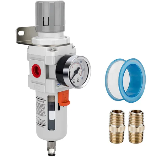 Miniatura 10 de NANPU Regulador de Filtro de Aire Comprimido Combo Piggyback NPT de 1/2", Elemento de Latón de 5 Micrones, Tazón de Polímero, Drenaje