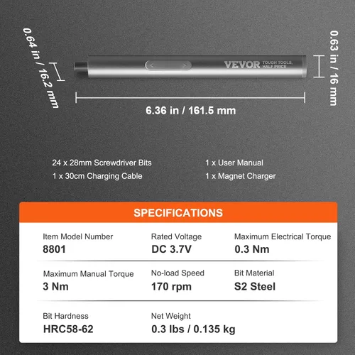 Miniatura 7 de VEVOR Mini destornillador eléctrico, juego de destornilladores eléctricos de precisión 27 en 1 - Pequeño destornillador eléctrico inalámbrico