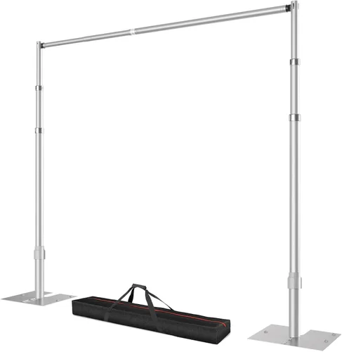 Miniatura 12 de Soporte para telón de fondo de tubo y cortina, marco de fondo ajustable resistente de 10 x 10 pies con base de metal, soporte para telón de fondo