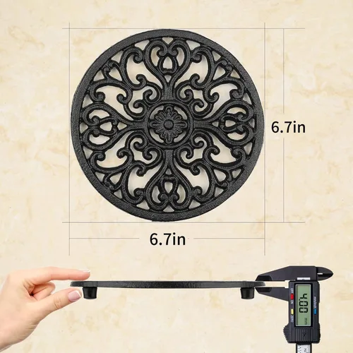 Miniatura 7 de Paquete de 2 salvamanteles redondos de hierro fundido, salvamanteles resistentes de 6.7 pulgadas para platos calientes, ollas y sartenes, con patas