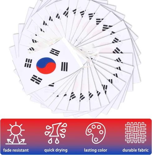 Miniatura 4 de Banderín de bandera de Corea, mini banderas coreanas pequeñas, decoración nacional de país para escuela, fiesta, eventos deportivos, 33 pies 30