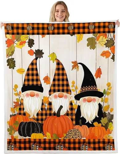 Miniatura 11 de Manfei Manta de calabaza otoñal, manta de cama floral de hojas verdes para decoración de habitación de niños y niñas, manta de plantas botánicas
