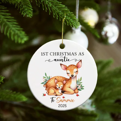 Miniatura 5 de Adorno personalizado de 1ª Navidad como tía 2025, regalo de recuerdo para tía, tía ciervo, adorno de Navidad, regalo para tía nueva, adorno