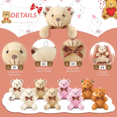 Miniatura 3 de Junkin 48 piezas de mini oso de peluche a granel de 4 pulgadas, pequeño oso suave para bricolaje, llavero de fiesta, regalo de decoración de boda