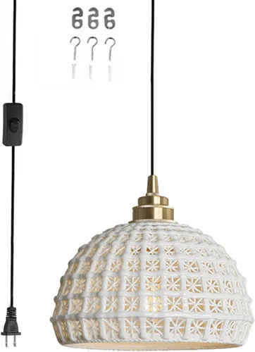 Miniatura 17 de Lámpara colgante de cerámica negra para isla de cocina, pantalla festoneada de cerámica, estilo granja, vintage, luces colgantes de techo