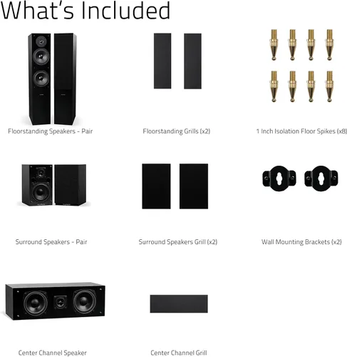 Miniatura 9 de Fluance Elite Sistema de altavoces de sonido envolvente de alta definición para cine en casa de 5.0 canales, incluye torres de pie, canal central