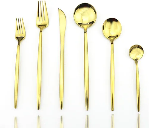 Miniatura 8 de JASHII Juego de 4 utensilios de acero inoxidable para servir de acero inoxidable 18/10 pulido con espejo de lujo Tenedor de frutas