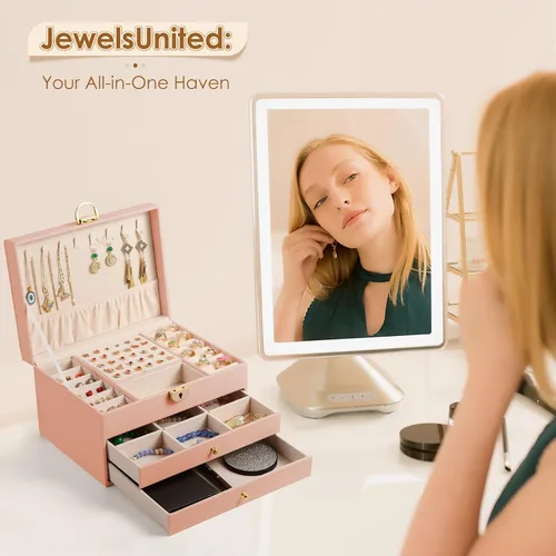 Miniatura 2 de coobest Joyero de 3 capas, organizador de joyas con cajón organizador de joyas, cajas de joyería grandes y organizador con organizador de aretes