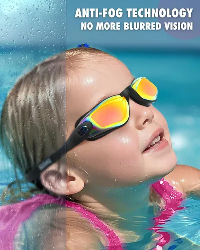 Miniatura 3 de Aegend - Gafas de natación de 2 unidades, gafas de natación para niños, niños y niñas de 3 a 14 años Aguamarina y naranja negro