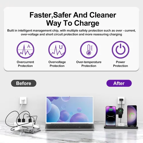 Miniatura 5 de Cargador inalámbrico para estación de carga de iPhone, plegable 4 en 1, carga rápida para iPhone 16, 15, 14, 13, 12 Pro Max, soporte de cargador