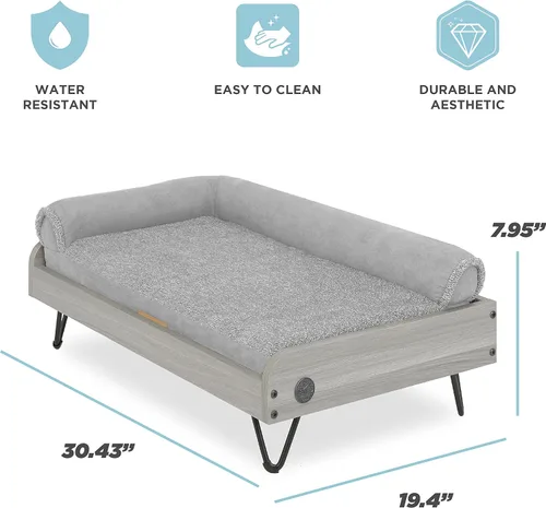Miniatura 2 de Cama de madera para perros con colchón resistente al agua, cama elevada para mascotas pequeña a mediana con colchón relajante, certificado