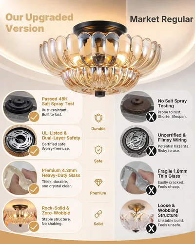 Miniatura 7 de Luces de Techo Semiempotradas Lámpara de Techo de Cristal Marrón Candelabros Base Negra Iluminación Moderna Accesorio de Luz Adecuado para Sala