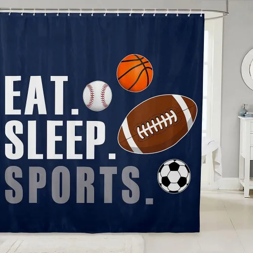 Miniatura 19 de Feelyou Cortina de ducha de fútbol para decoración de baño, básquetbol, deportes, cortina de baño, accesorios de baño, béisbol negro, tela