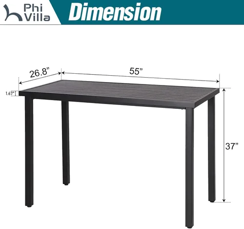 Miniatura 3 de PHI VILLA Mesa de bar alta para exteriores, mesa de comedor de 55 x 27 pulgadas de altura de mostrador con marco de metal similar a la madera