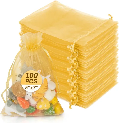 Miniatura 16 de Sukh 100 bolsas de organza de 5''x7'' - Bolsas de malla transparente blanca con cordón para joyas, jabón, frutas, dulces, pequeñas bolsas de regalo