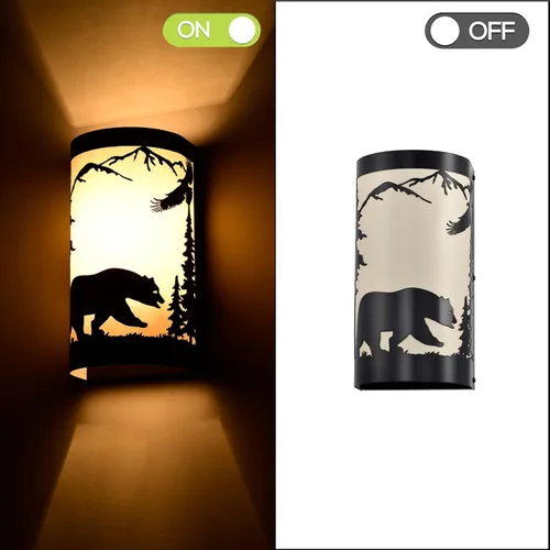 Miniatura 5 de Aplique de pared, apliques de pared de pergamino crema de metal de oso de granja, juego de dos, apliques de pared rústicos negros mate, apliques