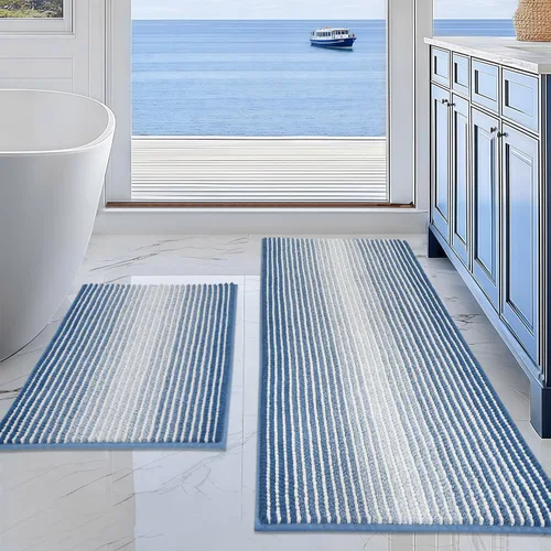 Miniatura 10 de Juegos de Alfombras y Tapetes para Baño, Juego de Alfombra de Baño de Felpilla Gruesa Absorbente de 2 Piezas Antideslizante, Tapetes Suaves