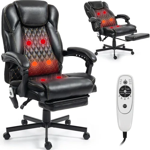 Miniatura 10 de Silla de oficina de masaje con reposapiés, 6 puntos de vibración y Heaing, silla ejecutiva ergonómica de escritorio para oficina en casa