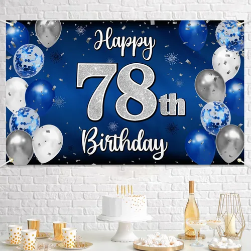 Miniatura 57 de Decoración de feliz cumpleaños 35, globo azul y plateado de 35 años, cartel grande de telón de fondo de cumpleaños, suministros para fiesta de 35th