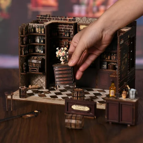 Miniatura 3 de Kit de rincón de libros, casa de muñecas en miniatura para adultos, rompecabezas de madera 3D, decoración con luz LED, regalo para los amantes