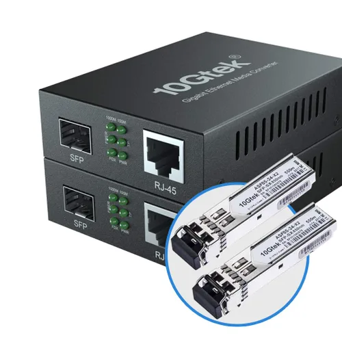 Miniatura 2 de 10Gtek un par de convertidores de medios bidi de Ethernet Gigabit, convertidor de fibra LC única de modo único a Ethernet RJ45 para X1