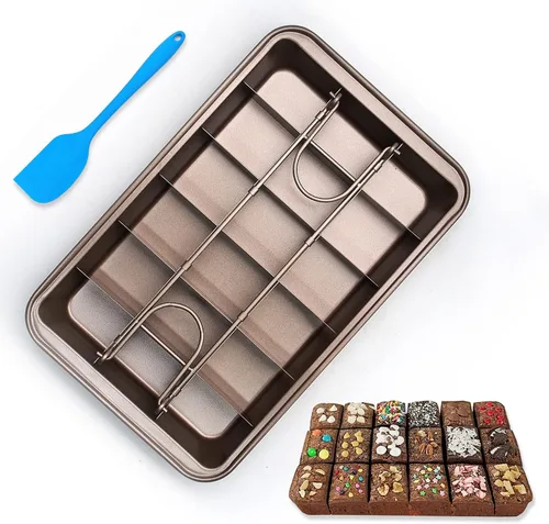 Sartén para brownie con divisores, antiadherente de acero al carbono, molde para hornear, 18 moldes cuadrados precortados para bocado de brownie,