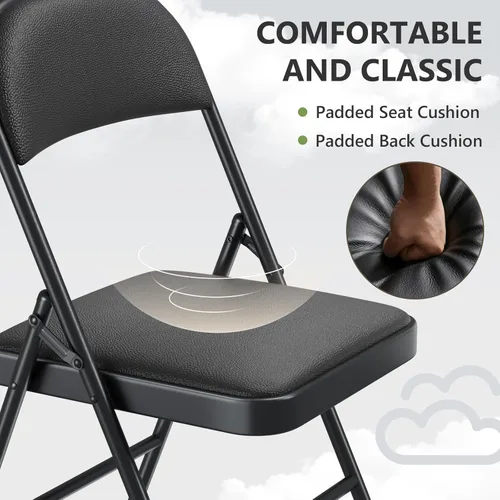 Miniatura 4 de Paquete de 2 sillas plegables, sillas plegables acolchadas de piel sintética para exteriores e interiores, asiento comercial de metal plegable