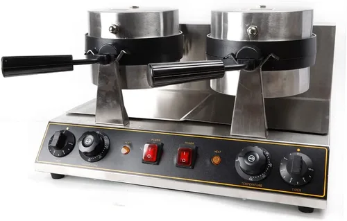 Miniatura 4 de Máquina de gofres belga de doble cabeza comercial giratoria de doble alerón para desayunar, cocina antiadherente, resistente, para restaurante, mini