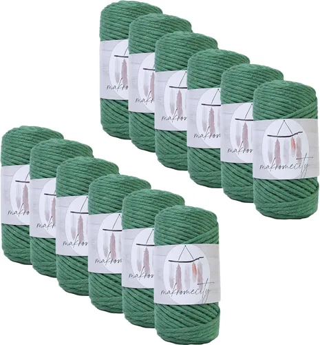 Miniatura 84 de Makromecity, Cordón de algodón para macramé de 1/8 pulgadas x 100 yardas (300 pies) Hilo de algodón verde crepé de 3 mm de un solo hilo para arte