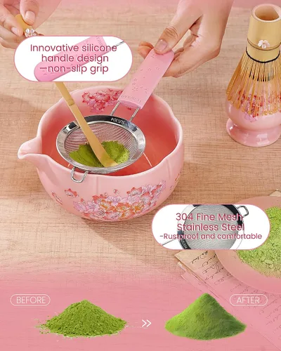 Miniatura 2 de Juego de batidor de matcha, juego de 6 piezas de matcha que incluye un tazón grande de matcha, batidor de bambú y cuchara con bonito encanto