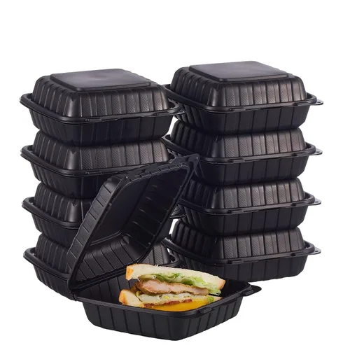 Miniatura 8 de FULING 100 unidades de contenedores desechables de plástico transparente con bisagras para llevar alimentos, 15 cm de ancho, envases desechables