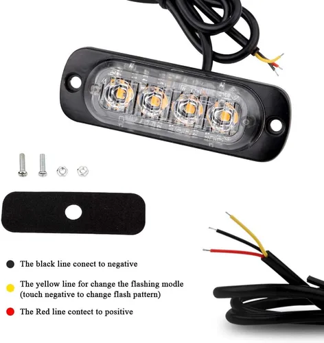 Miniatura 4 de Barra de luz estroboscópica 2 piezas, 12 LED, luz de advertencia de emergencia, con función de sincronización impermeable, 12 – 24 V, para vehículos