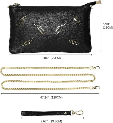 Miniatura 5 de YALUXE Clutch Wristlet - Cartera de piel auténtica con bloqueo RFID y cadena de hombro