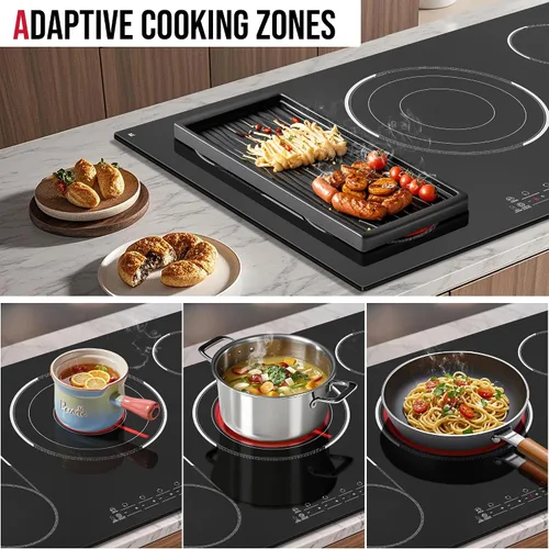 Miniatura 4 de Placa de cocina eléctrica de 5 quemadores, estufa eléctrica de 36 pulgadas 9600W, placa de cerámica incorporada con quemador para barbacoa, control