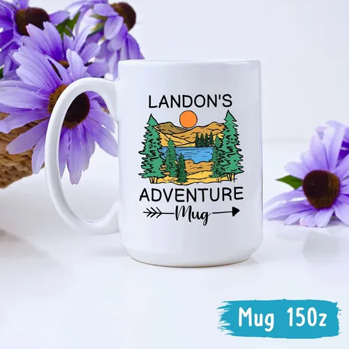 Miniatura 5 de Taza personalizada de fogata – 11 oz y 15 onzas, nombre personalizado, diseños de aventura y montaña, perfecta para campistas y viajeros